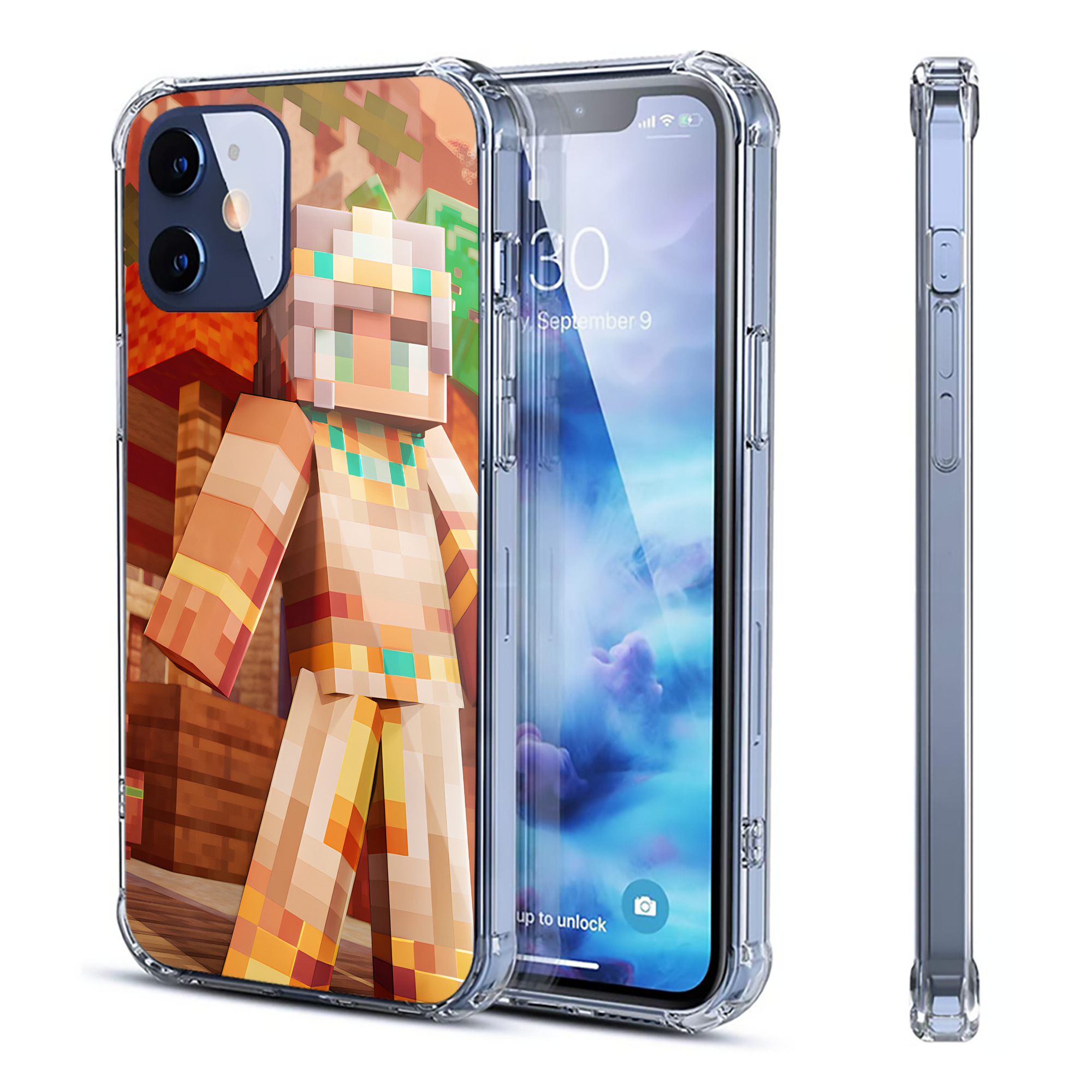 （画像用） マインクラフト ブロックの世界 Minecraft MC Block world 【iPhone 12シリーズ対応】透明スマホケース（クリアソフトケース）